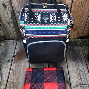 SALE! New LeQueen Diaper Bag Backpack & Buffalo Plaid Minky Dot Blanket Set